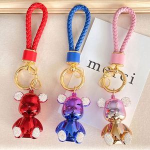 Creative Cute Pendant Electroplating Bear <b>Key</b> Chain Keyring Coloful Rhinestone Bling Diamond Bear Keychain - Product Image 2