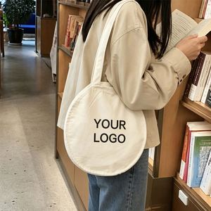 Eco Friendly <b>Round</b> Cotton <b>Canvas</b> Tote Durable Circular Bag With Custom Design for Market Shopping - Product Image 3