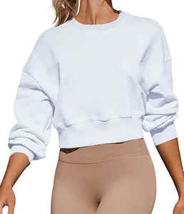 Mujeres personalizadas de manga larga de cuello redondo recortada sudaderas Loose Fit Pullover sudadera - Product Image 2