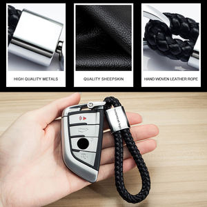 男女兼用 レザー 車のキーホルダー Dリングとドライバー付き 編み込みストラップ 編組ロープキーチェーン メタルキーリング - Product Image 4