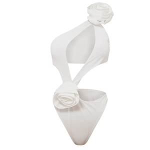 Traje de baño <span class=keywords><strong>Monokini</strong></span> de verano para mujer Floral 3D flor recortada asimétrica gasa drapeado <span class=keywords><strong>Mini</strong></span> falda de playa traje de baño - Product Image 4