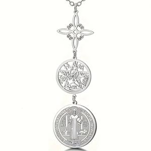 Collares con Colgante <span class=keywords><strong>de</strong></span> Estrella Pentagrama y Tetragramatón <span class=keywords><strong>de</strong></span> KOMI, Collar con <span class=keywords><strong>Medalla</strong></span> <span class=keywords><strong>de</strong></span> <span class=keywords><strong>San</strong></span> <span class=keywords><strong>Benito</strong></span> <span class=keywords><strong>de</strong></span> Acero Inoxidable para Hombre y Mujer - Product Image 6