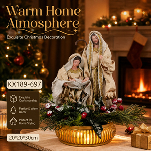 Set Natalizio Classico Fatto <span class=keywords><strong>a</strong></span> Mano con <span class=keywords><strong>Maria</strong></span>, Giuseppe e <span class=keywords><strong>Gesù</strong></span> Bambino, Statuine Decorative su Base in Resina con Luce Calda - Product Image 2