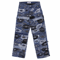 DiZNEW Jeans pour hommes style gothique avec broderie œil, denim épais, multi-couches, coupe ample, streetwear OEM
