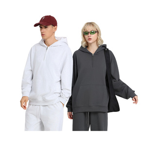 Sweat-shirt à capuche mi-zippé en coton imprimé tricoté de haute qualité, style français, avec poche surdimensionnée et doublure polaire, collection Printemps ODM - Product Image 3