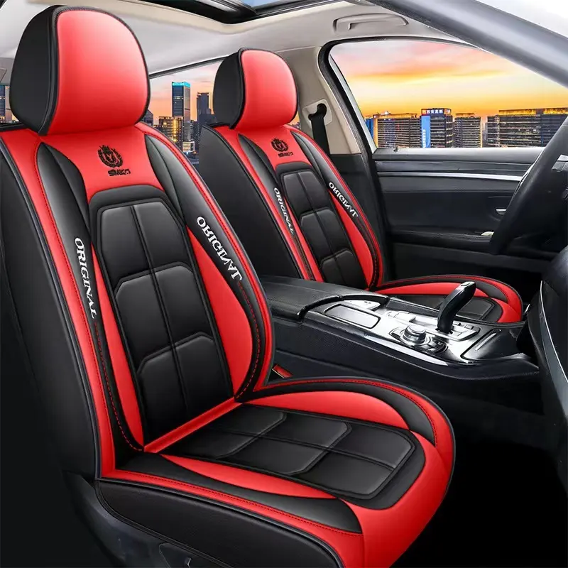 Fundas de asiento de coche personalizadas de cuero de PVC de lujo Juego completo Fundas de asiento Funda de cojín deportiva única para coches de 5 asientos Universal