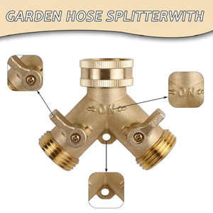 Laiton 2 voies connecteur en laiton robuste séparateur de tuyau d'arrosage connecteur d'eau de <span class=keywords><strong>jardin</strong></span> avec 2 rondelles adaptateur d'extension de tuyau - Product Image 5