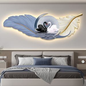 Cuadro Decorativo Moderno para Sala de Estar, Pintura de Plumas Colgante con Luz LED, Mural para Pared de Fondo de Sofá - Product Image 4