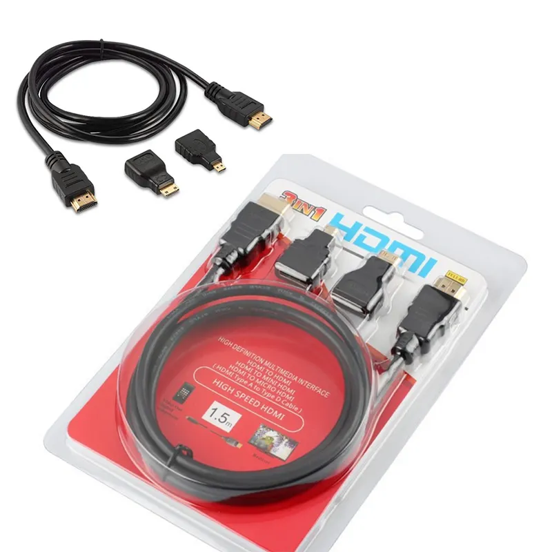 Senye สาย HDMI 3 In 1พร้อมตัวแปลง Hdmi ขนาดเล็ก,สายแปลง Micro Hdmi ตัวผู้เป็นตัวผู้ความยาว1.5เมตรสำหรับกล้องวิดีโอแท็บเล็ตพีซีไปยังทีวี