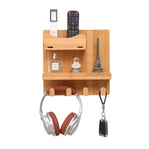 Wooden Wall Mounted Storage Rack 3 Tier With <b>Hooks</b> For Remote Phone Keys And Miscellaneous Items - Product Image 5