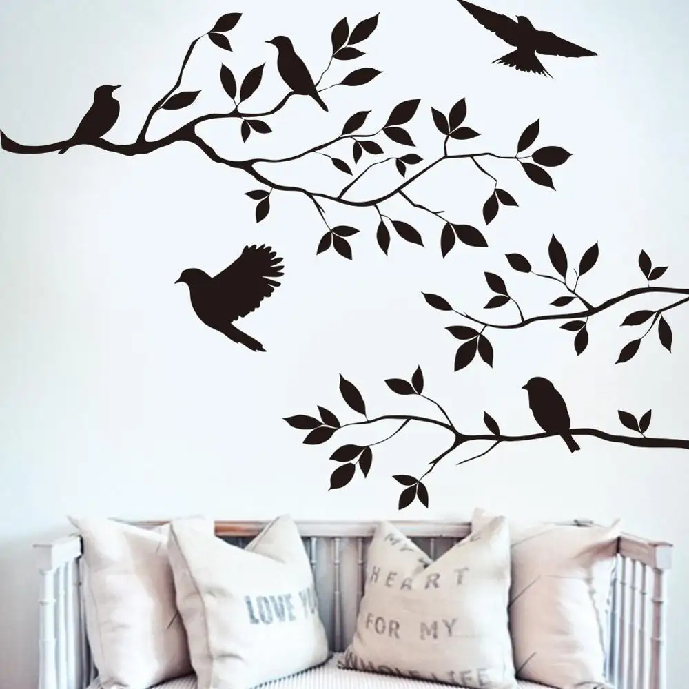 Cây chim có thể tháo rời tường Sticker Vinyl nghệ thuật Decal bức tranh tường nhà DIY trang trí cây cành chim tường Sticker tường bức tranh tường hình nền