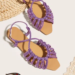 Women's Summer Plus Size Ladies <b>Flat</b> Square Toe Open Toe <b>Sandals</b> New Fashionable Slip on Daily Outfit All-Match <b>Sandals</b> Shoes - Product Image 2