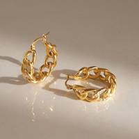 Boucles d'oreilles clous personnalisées en acier inoxydable 316L plaqué or PVD 18 carats pour femmes, bijoux d'oreille texturés à maillons et cristaux, style statement