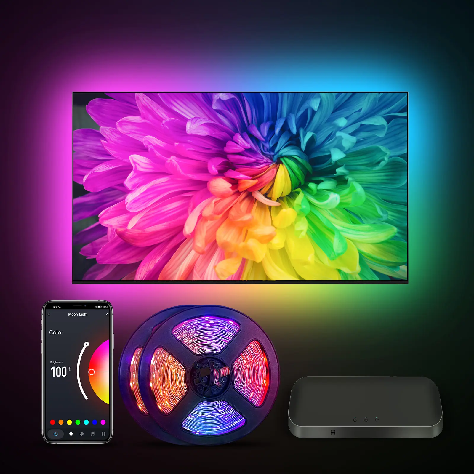 Led Hdmi Sync Box TV Backlight Works With Alexa Google Assistant Hdmi 2.0 Led Tv Backlight Smart Immersion Lighting Tv Strip Lig