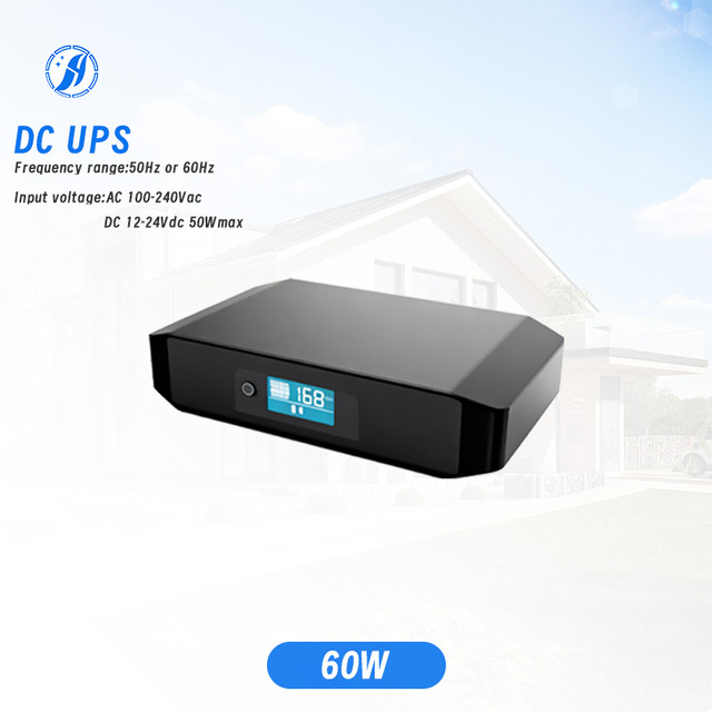 Mini 60W/100W/120W DC UPS LCD Display ABS+PC Shell WiFi Router Single Phase AC100-240Vac50-60Hz Lithium Battery Built-in
