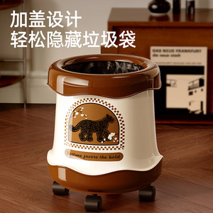 Romantic Art Trash Can With Wheels Large Capacity Indoor Use Cylindrical Design Living Room Bedroom Kitchen - Product Image 5