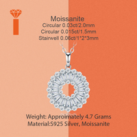 Colliers pour femmes en argent 925 plaqué rhodium, avec moissanite baguette géométrique moderne, pavé premium, grappe conique et chaîne ouverte