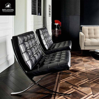 Fauteuil Barcelona, fauteuil de détente simple, style nordique, hôtel, salon, modèle de pièce, fauteuil en cuir et tissu, design en métal