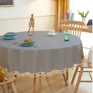 Round Vinyl Tablecloth 100% Waterproof Heavy Duty Oil Spill Proof Stain Resistant Plastic PU Table Cover