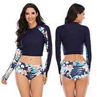 UPF50 + Desain Disesuaikan 2 Potong Pakaian Renang Wanita Tankini Lengan Panjang Pakaian Renang Seksi Baju Pantai Berselancar Lycra Baju Renang Pelindung Ruam