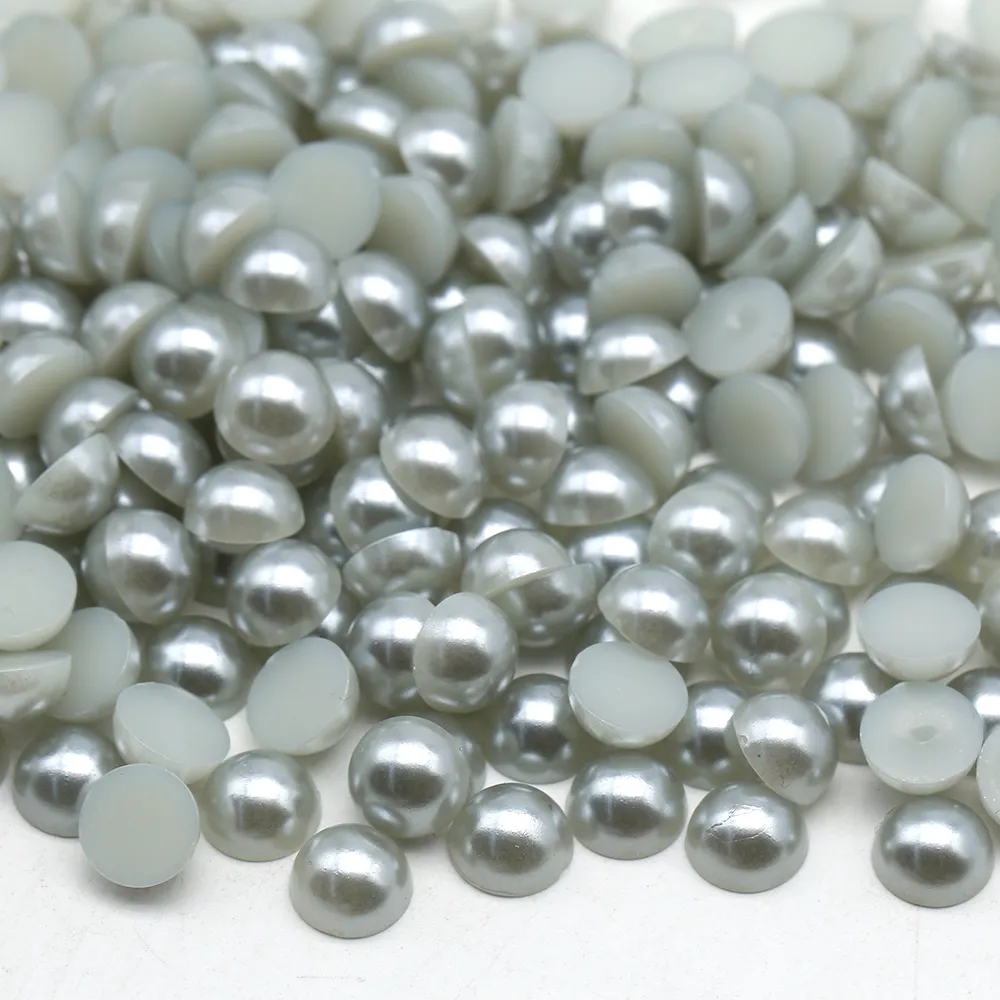 XULIN 2mm-20mm Lt. Color gris plateado ABS medio plano trasero piedra perla cabujón cuenta para diseño Diy