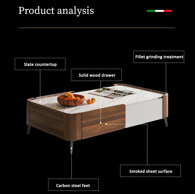 Modern wooden rectangular square marble top metal coffee table living room furniture