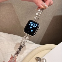 Strap Jam Tangan Logam Upro Charming Luxury Glitter Diamond Star untuk Apple Watch Seri 9 8 7 6 SE 4 5 45/44/42mm, Gelang Tipis Wanita
