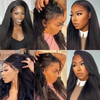 Perruque Cheveux Naturels Afro Kinky Raides 4C à Bords Bouclés, Sans Colle, Full HD, Perruque Lace Front 13x6 Transparente, Cheveux Bruts Indiens