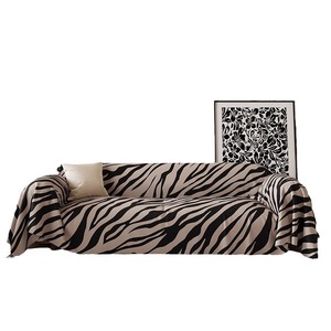 Modern Minimalist <b>Sofa</b> Cover Zebra Stripes Non Slip Full Coverage Flax Fabric Modular <b>Sofa</b> <b>Slipcover</b> - Product Image 1