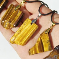 Collar con Colgante de Ojo de Tigre Amarillo Natural Estilo Boho, Piedra de Cuarzo Cristalino Pulido Irregular, Espécimen Mineral Curativo, Moda