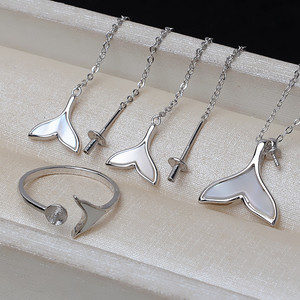S925 Silver Fish Tail DIY Accessory for Rest Your Life <b>Necklace</b> <b>Earring</b> & Ring <b>Set</b> 5-7 <b>Pearl</b> Hollow Holder Fashion Jewelry 3218 - Product Image 2