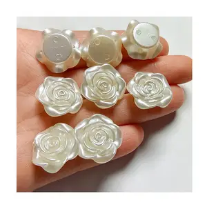 Bottoni per cucire con perle bianche acriliche fiori di rosa resina Nail Art strass D I Y gioielli orecchino Decor perline sciolte