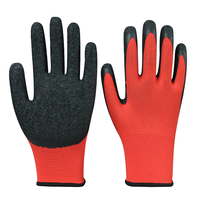 Prix d'usine en gros Gants froissés en latex rouge noir résistants aux coupures de calibre 13 Gants de protection du travail
