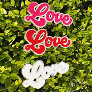 사용자 정의 발렌타인 데이 셔닐 패치 반짝이 스팽글 패치 장식 심장 연인 활 셔닐 패치 의류 후드 용 패치 - Product Image 2