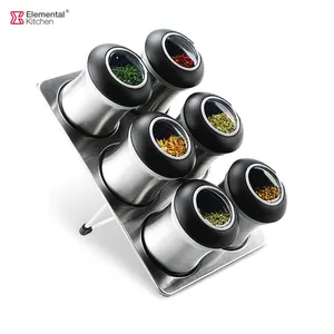 Stainless Steel Spice Jars Set Clear Lid BBQ Spice Magnetic Storage Containers Stick On Refrigerator Grill With Tray And Labels