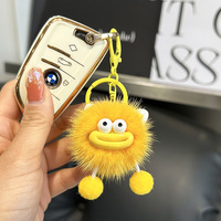 Porte-clés de voiture en peluche fait main en fourrure de vison, modèle boule de charbon à grande bouche, mignon dessin animé, décoration de sac, cadeau