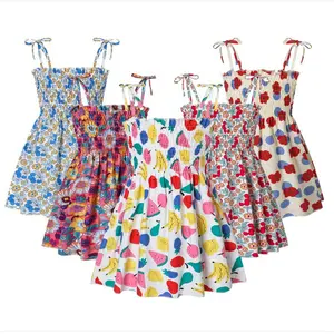 Sommer neue Mädchen Sling Rock Kinder Obst und Blume gedruckt Baumwolle Kleid Mädchen Baby Kinder Kleidung Sling Rock