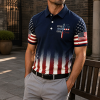 Polo à manches courtes pour homme, motif drapeau américain vintage, col rabattu, polo de golf pour la vente en gros, OEM, ODM, personnalisé