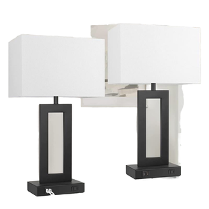 Modern Metal Table <b>Lamp</b> with <b>USB</b> E26/E27 AC Fabric Shade Torchiere Style Bedside Floor <b>Lamp</b> for Bedroom Living Room - Product Image 1