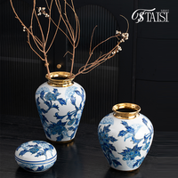 Pot à gingembre en porcelaine bleue et blanche, décoratif avec des oiseaux jaunes, pots de rangement en céramique, vase chinois antique pour la décoration de la maison