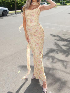 우아한 메쉬 패치 워크 여성의 끈이없는 탑 조끼 슬림 민소매 롱 스커트 기질 파티 이브닝 원피스 3117 - Product Image 2