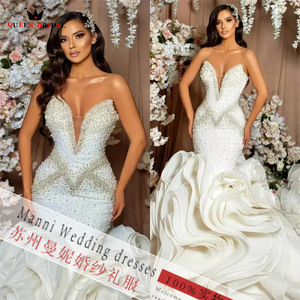 Vestido de Novia: Vestido de Novia Sirena con Escote Profundo en V para Mercados Transfronterizos Africanos - Product Image 1