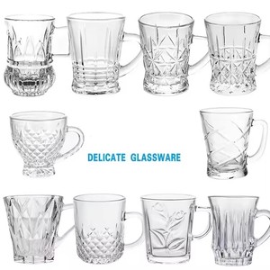 Gobelets en verre transparent gaufré de luxe classiques à succès avec poignée pour boire du thé, du jus, du café - Écologiques et compatibles lave-vaisselle - Product Image 1