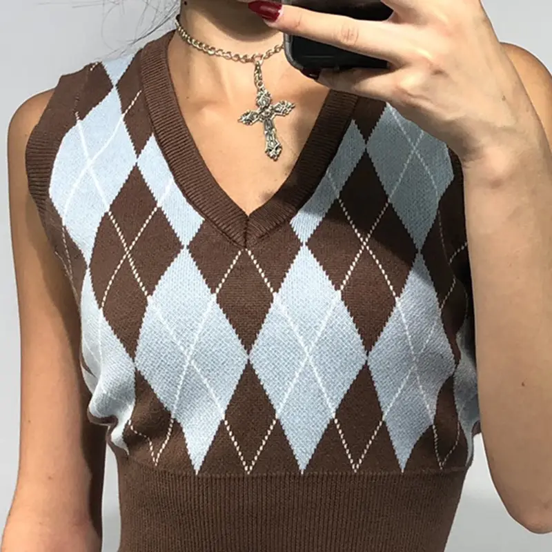 Traf Sweater Vests For Women Summer Fashion Top Goth Ladies Sweaters Y2k Female Knitted Sleeveless Vest Cottagecore LQ5213W0H