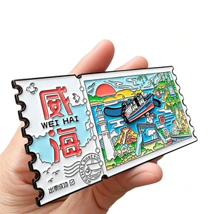 Aimant de réfrigérateur en métal émaillé Weihai Boat Ticket, souvenir personnalisé, cadeau de voyage, OEM - Product Image 1