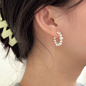 S925 Sterling <b>Silver</b> Ball <b>Stud</b> Earrings C Shape Simple Luxury Everyday Wear - Product Image 2