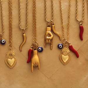 Bijoux <span class=keywords><strong>de</strong></span> mode bricolage en acier inoxydable corde chaîne mauvais œil main <span class=keywords><strong>corne</strong></span> coeur breloques bon chanceux italien amulette pendentif collier - Product Image 2