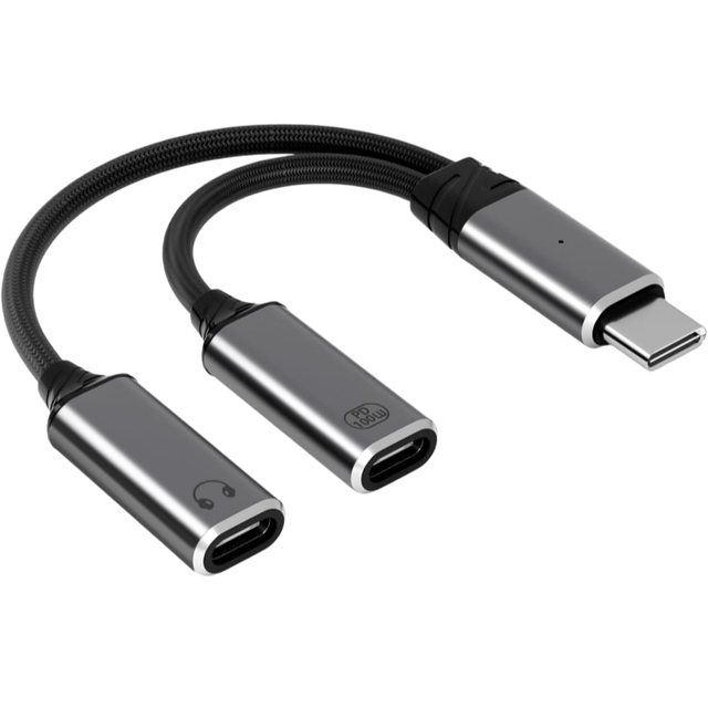 USB C Splitter 2 in 1 USB C Headphone and Charger Adapter Audio Dongle Cable with PD 100W for Phone 16 15