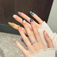 Vente en gros de 10 pièces de faux ongles en acrylique faits à la main, design 3D en forme de fleur, ongles longs ovales réutilisables, ongles artificiels personnalisés