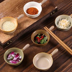 Japanese Rough Pottery Sauce Dish with Handle, <b>Ceramic</b> Dipping Dish for Soy Sauce Vinegar Chili Wasabi for Sushi Restaurant - Product Image 1
